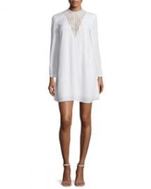 ALC Allie Long-Sleeve Crepe Shift Dress White at Neiman Marcus