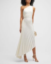 ALC Delfina Pleated Long Asymmetric One-Shoulder Dress at Neiman Marcus