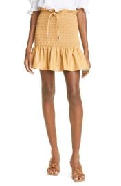 ALC Jenny Smocked Ruffle Faux Leather Miniskirt at Nordstrom