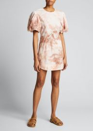 ALC Jess Tie-Dye Puff-Sleeve Short Dress - at Bergdorf Goodman