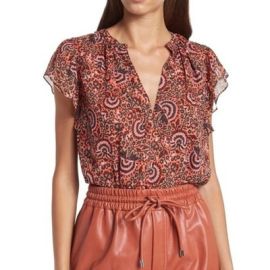 ALC June Floral Paisley 100 Silk V-Neck Ruffle Sleeve Blouse Size 4 eBay at eBay