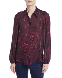 ALC Lori Floral-Print Silk Long-Sleeve Top at Neiman Marcus