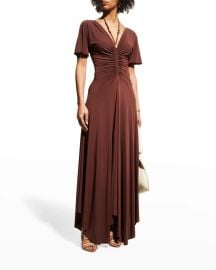 ALC Nina Ruched Beaded-Strap Maxi Dress at Neiman Marcus