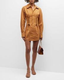 ALC Paisley Button-Front Long Sleeve Mini Dress at Neiman Marcus