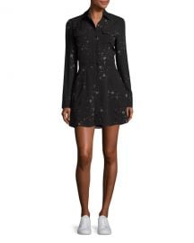 ALC Pedro Long-Sleeve Silk Star Shirtdress  Black at Neiman Marcus