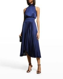 ALC Renzo Pleated Halter Midi Dress at Neiman Marcus