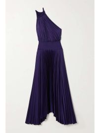 ALC Ruby asymmetric pleated satin midi dress NET-A-PORTER at Net a Porter