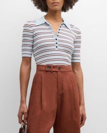 ALC Sydney Striped Knit Polo Top at Neiman Marcus