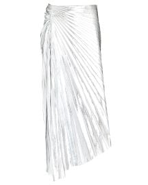 ALC Tori Metallic Vegan Leather Midi Skirt in silver reg at Intermix