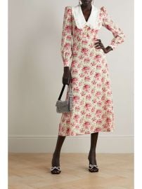 ALESSANDRA RICH Broderie anglaise-trimmed floral-print silk midi dress NET-A-PORTER at Net a Porter