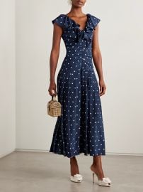 ALESSANDRA RICH Pleated gathered polka-dot silk crepe de chine midi dress at Net a Porter