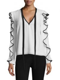 ALEXIS BARBARA - Darcy Contrast Trim Ruffle Blouse at Saks Off 5th