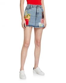 ALICE   OLIVIA JEANS Good High-Rise Mini Skirt w  Patchwork at Neiman Marcus