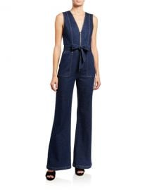 ALICE   OLIVIA JEANS Gorgeous V-Neck Denim Jumpsuit at Neiman Marcus