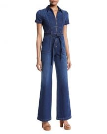 ALICE   OLIVIA JEANS Gorgeous Wide-Leg Fitted Denim Jumpsuit at Neiman Marcus