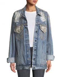 ALICE   OLIVIA JEANS Oversized Embellished Denim Jacket at Neiman Marcus