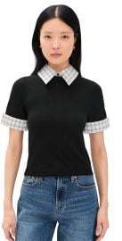 ALICE + OLIVIA Aster Collared Pullover Black/Soft White S at Shopbop