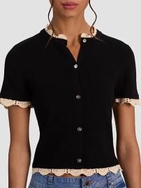 ALICE + OLIVIA Ciara Contrast Lace-Trim Cardigan | Saks Fifth Avenue at Saks Fifth Avenue