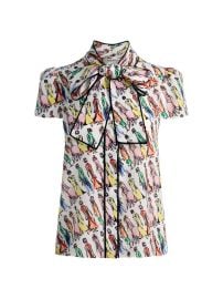 ALICE + OLIVIA Jeannie Staceface Silk Cap-Sleeve Blouse | Saks Fifth Avenue at Saks Fifth Avenue