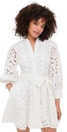 ALICE + OLIVIA Lucy Embroidered Long Sleeve Mini Shirt Dress Off White 14 at Shopbop