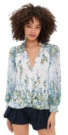 ALICE + OLIVIA Pleated Blouson Sleeve Button Front Blouse FRESH AIR CAROLINA BLUE S at Shopbop