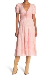 ALICE + OLIVIA Tia Puff Sleeve Silk Blend Midi Dress at Nordstrom Rack