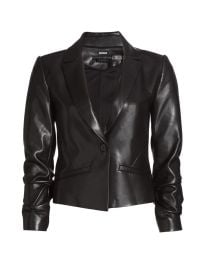 ALICE + OLIVIA Vinnie Faux Leather Ruched-Sleeve Blazer | Saks Fifth Avenue at Saks Fifth Avenue