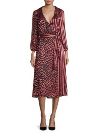 ALICE  OLIVIA - ABIGAIL METALLIC LEOPARD STRIPE STRETCH SILK WRAP DRESS at Saks Fifth Avenue