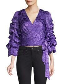 ALICE  OLIVIA - DOMINICA SILK-BLEND PUFF-SLEEVE WRAP TOP at Saks Fifth Avenue