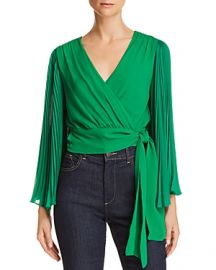 ALICE  OLIVIA BRAY PLEATED-SLEEVE SILK WRAP TOP at Bloomingdales