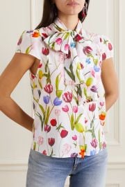 ALICE OLIVIA Jeannie bow-detailed printed cotton and silk-blend top NET-A-PORTER at Net a Porter