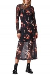 ALLSAINTS Hanna Flames Mesh A-Line Midi Dress   Nordstrom at Nordstrom