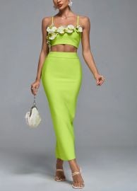 AMBIKA 3D Flower Orchid Top Bandage Skirt Set PinkApple Dresses at PinkApple Dresses
