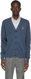 AMI Alexandre Mattiussi Blue Merino Ami De Coeur Cardigan SSENSE at Ssense