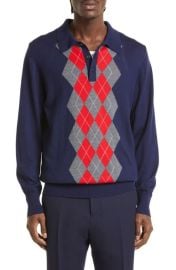 AMI PARIS Argyle Merino Wool Long Sleeve Polo at Nordstrom