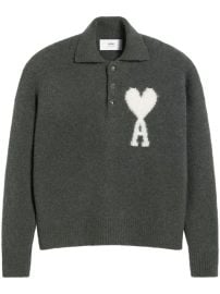 AMI Paris Ami De Coeur Polo Sweater Grey at Farfetch