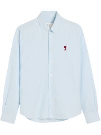 AMI Paris Heart Striped Button Down Oxford Shirt at Farfetch