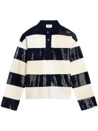 AMI Paris Stripe sequin-embellished Polo Shirt - at Farfetch