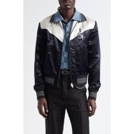 AMIRI Music Note Embroidered Satin Bomber Jacket at Nordstrom