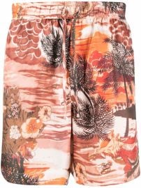 AMIRI Patterned Silk Drawstring Shorts - at Farfetch