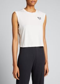 AMO Denim Sleeveless Babe Tee with Embroidery - at Bergdorf Goodman