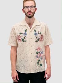 ANDERSSON BELL Flower Mushroom Embroidery Open Collar Shirt - Ecru Garmentory at Garmentory