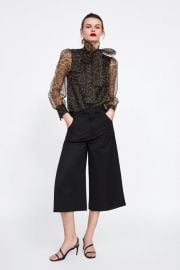 ANIMAL PRINT BLOUSE WITH TIE at Zara