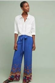 ANTHROPOLOGIE EttTwa Blue Floral Hem Print Wide Leg Pants 128 No Sash Sz 4 eBay at eBay
