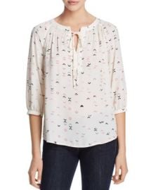 AQUA Arrow Print Tie-Neck Top at Bloomingdales