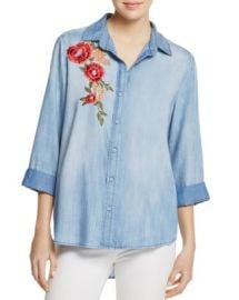 AQUA Button Down Embroidered Chambray Shirt - 100  Exclusive at Bloomingdales