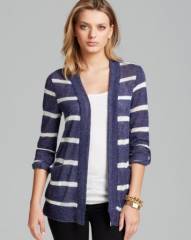 AQUA Cardigan - Open Front Loose Knit Striped with Pockets at Bloomingdales