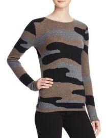 AQUA Cashmere Camo Crewneck Cashmere Sweater in Black Brown Grey at Bloomingdales