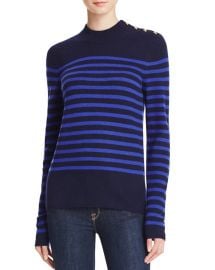 AQUA Cashmere Stripe Mock Neck Cashmere Sweater in Peacoat Royal Blue at Bloomingdales