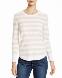 AQUA Cashmere Stripe Zip Shoulder Sweater in Oatmeal at Bloomingdales